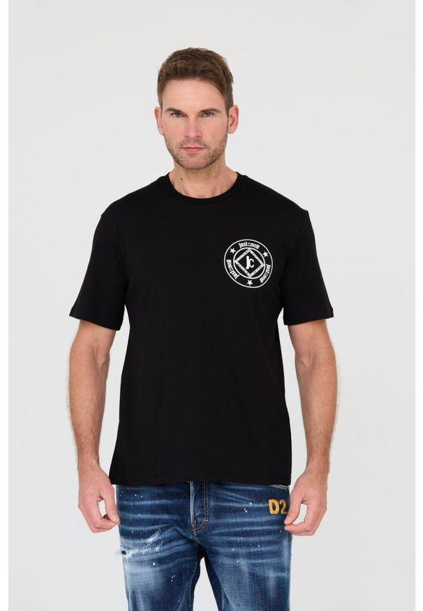 Just Cavalli - JUST CAVALLI Czarny męski t-shirt Fiche, Rozmiar S. Kolor: czarny