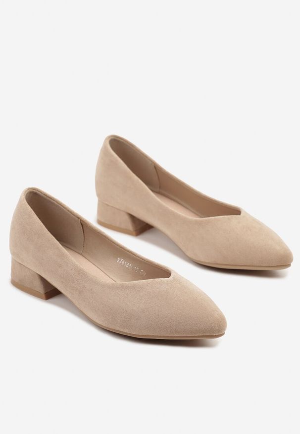 Renee - Beżowe Czółenka na Niskim Obcasie z Wkładką ze Skóry Naturalnej Falzeri. Okazja: na co dzień. Kolor: beżowy. Materiał: skóra. Obcas: na obcasie. Styl: casual. Wysokość obcasa: niski