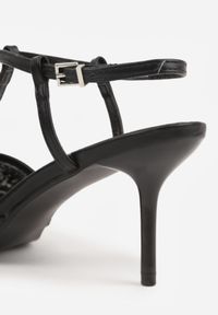 Born2be - Czarne Siateczkowe Sandały na Szpilce z Noskiem Zdobionym Koralikami Riovela. Okazja: na co dzień, na ślub cywilny, do pracy, na wesele. Zapięcie: pasek. Kolor: czarny. Wzór: aplikacja. Obcas: na szpilce. Styl: casual, elegancki #6