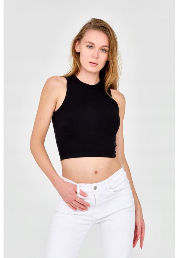 Guess - GUESS Damski czarny top, Rozmiar S. Kolor: czarny. Materiał: wiskoza