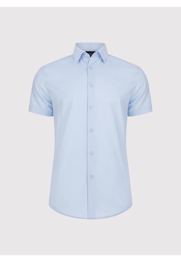 Pako Lorente - PAKO LORENTE - Niebieska bawełniana koszula męska z krótkim rękawem. Kolor: niebieski, biały. Materiał: bawełna. Długość rękawa: krótki rękaw. Długość: krótkie. Sezon: wiosna