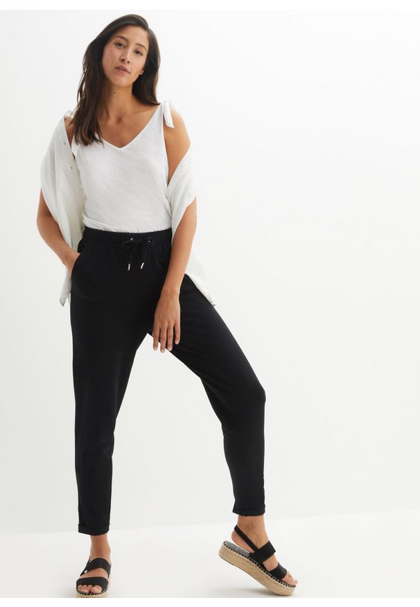 bonprix - Spodnie z dżerseju z elastycznej mieszanki bawełny. Kolor: czarny. Materiał: bawełna, jersey