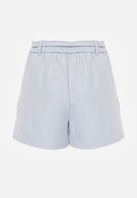 Renee - Niebieskie Spódnico-Szorty High Waist Ozdobione Metaliczną Aplikacją i Paskiem Retness. Okazja: na co dzień. Stan: podwyższony. Kolor: niebieski. Wzór: aplikacja. Styl: casual #6