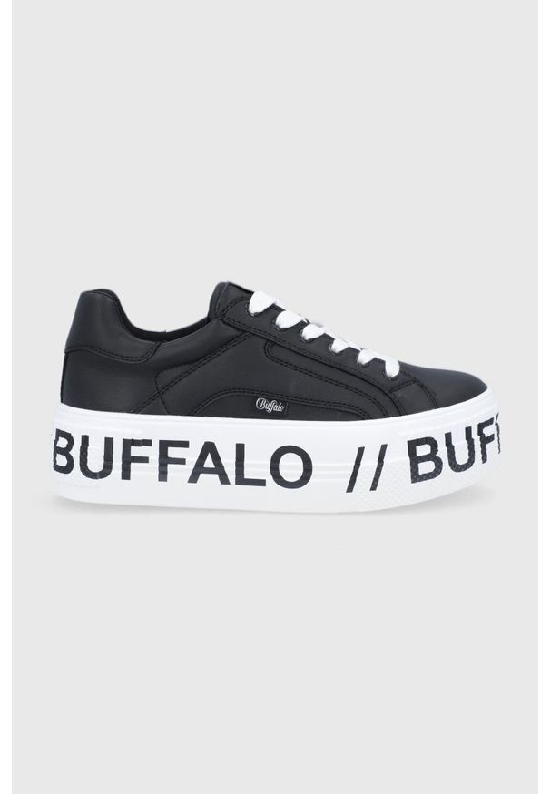 Buffalo Buty kolor czarny na platformie. Nosek buta: okrągły. Zapięcie: sznurówki. Kolor: czarny. Materiał: guma. Obcas: na platformie