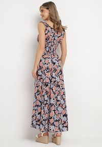 Born2be - Granatowa Rozkloszowana Sukienka Bawełniana w Kwiatowy Print z Guzikami Jamallia. Okazja: na co dzień. Kolor: niebieski. Materiał: bawełna. Wzór: kwiaty, nadruk. Sezon: lato. Typ sukienki: proste. Styl: casual, klasyczny #6