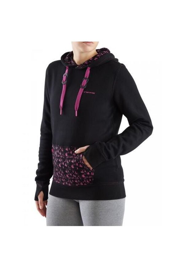 Bluza turystyczna damska Viking Laxa Bamboo z kapturem. Typ kołnierza: kaptur. Kolor: czarny. Styl: sportowy. Sport: turystyka piesza