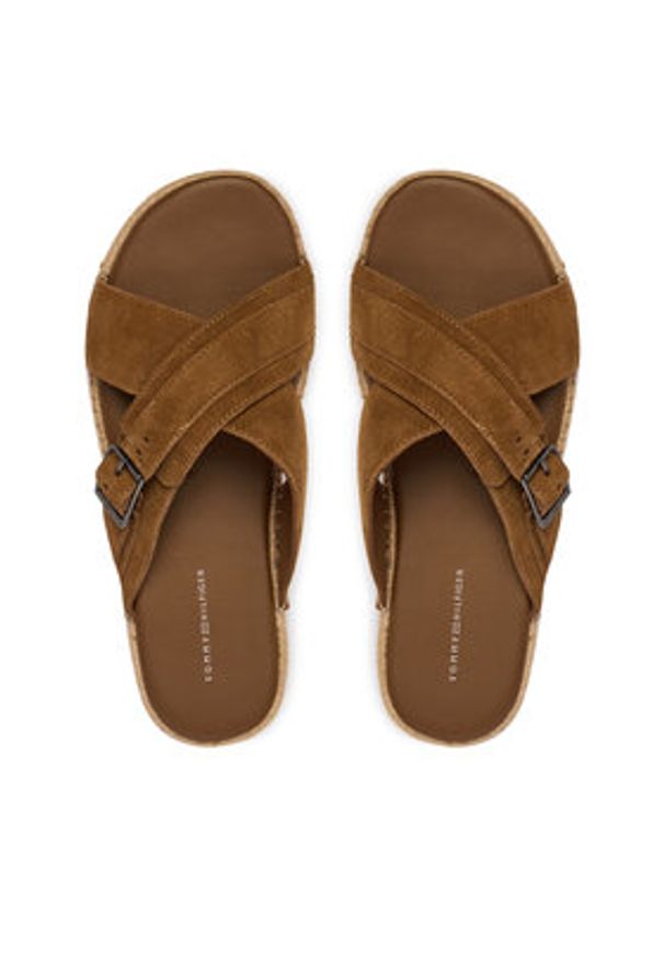 TOMMY HILFIGER - Tommy Hilfiger Espadryle Buckle Flexible Sandals FM0FM05772 Brązowy. Kolor: brązowy. Materiał: skóra, zamsz