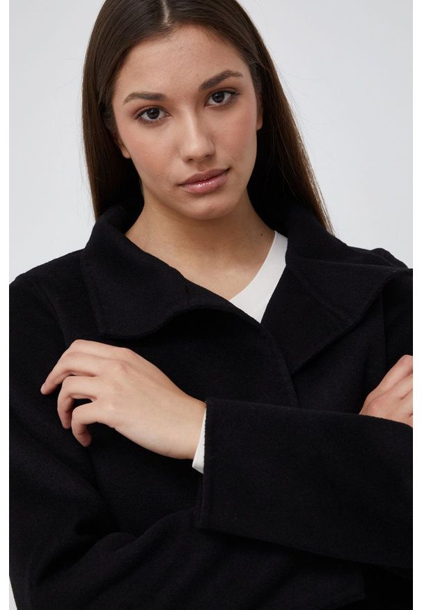 Lauren Ralph Lauren Płaszcz wełniany kolor czarny przejściowy. Okazja: na co dzień. Kolor: czarny. Materiał: wełna. Wzór: gładki. Styl: casual