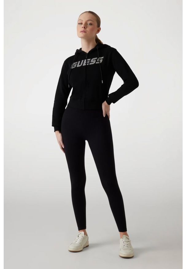 Guess - GUESS Czarna damska bluza z cyrkoniami Primula, Rozmiar S. Kolor: czarny