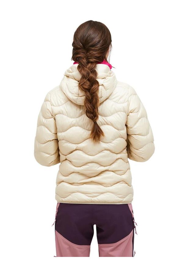 Kurtka Peak Performance puchowa damska Helium Down Hood Jacket beżowa - L. Kolor: beżowy. Materiał: puch