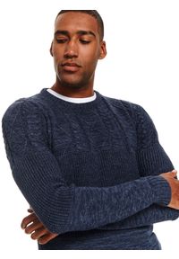 TOP SECRET - Sweter z przeplotami strukturalny. Okazja: na co dzień. Kolor: niebieski. Materiał: dzianina. Wzór: melanż. Styl: casual #2