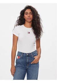 Tommy Jeans T-Shirt DW0DW17881 Biały Slim Fit. Kolor: biały. Materiał: bawełna