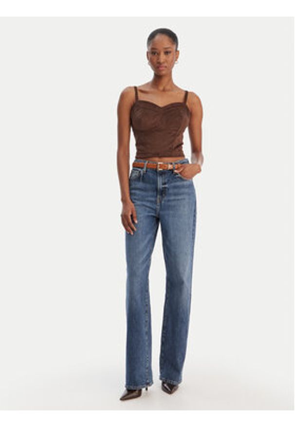 Guess Top W6RH03 WJ472 Brązowy Slim Fit. Kolor: brązowy. Materiał: syntetyk