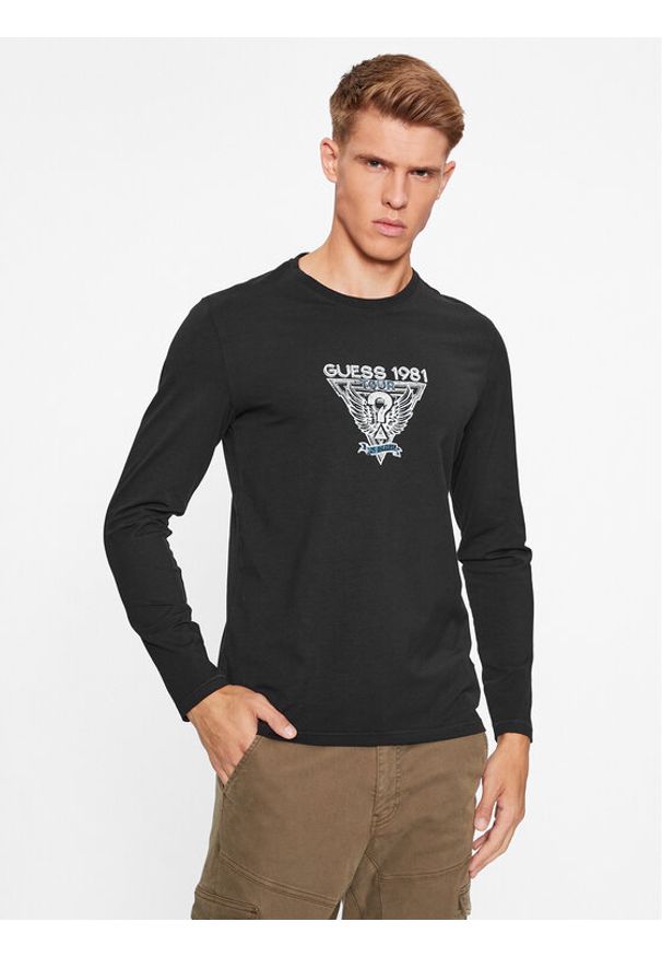Guess Longsleeve M3BI33 J1314 Czarny Slim Fit. Kolor: czarny. Materiał: bawełna. Długość rękawa: długi rękaw