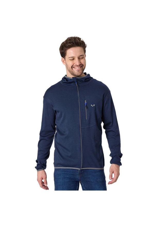 WOOLONA - Męska Bluza z Kapturem z 100% Wełny Merino - Maestro/Woolona. Typ kołnierza: kaptur. Kolor: niebieski. Materiał: wełna