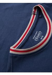 Ombre Clothing - Męski bawełniany longsleeve z dekoltem U w paski i haftem – ciemnoniebieski V3 - Rozmiar: M. Kolor: niebieski. Materiał: bawełna. Długość rękawa: długi rękaw. Wzór: haft, paski. Styl: sportowy #5