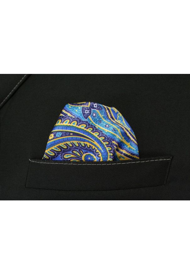 Alties - Poszetka Męska ALTIES, Żółto-Niebieska Wzór Paisley, Łezki, Męska, Elegancka. Kolor: złoty, żółty, niebieski, wielokolorowy. Materiał: poliester. Wzór: paisley