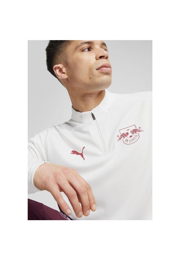 Puma - Męska bluza treningowa z zamkiem 1/4 RB Leipzig PUMA White Club Red. Kolor: czerwony, biały, wielokolorowy