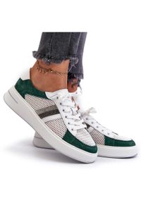 S.Barski Sneakersy Skórzane Damskie D&A LR110 Zielono-Białe zielone. Kolor: zielony. Materiał: skóra. Sezon: wiosna, lato. Obcas: na platformie #3