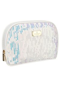 Kosmetyczka z materiału syntetycznego w białym kolorze, jednokomorowa - Peterson. Kolor: biały. Materiał: syntetyk, materiał. Wzór: aplikacja #1