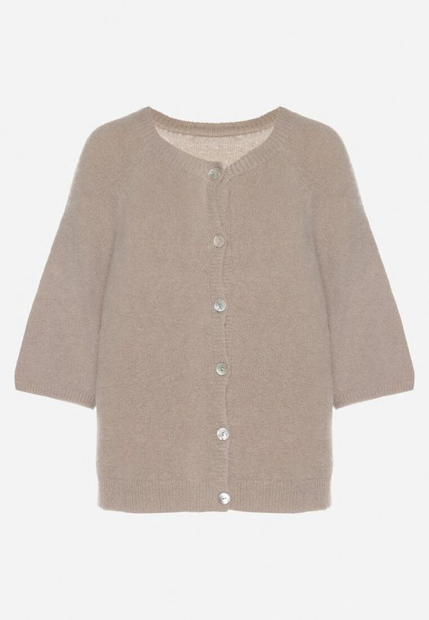 Born2be - Beżowy Kardigan z Wełną z Rękawami Długości 3/4 Iffolara. Okazja: na co dzień. Kolor: beżowy. Materiał: wełna. Styl: klasyczny, elegancki, casual