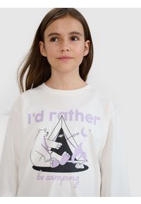 4f - 4F Longsleeve oversize z nadrukiem dziewczęcy - biały 152 (11-12 lat). Okazja: na co dzień. Kolor: biały. Materiał: dzianina, bawełna, jersey. Długość rękawa: długi rękaw. Długość: długie. Wzór: nadruk. Sezon: lato. Styl: klasyczny, sportowy, casual