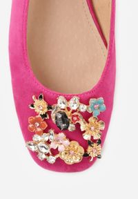 Renee - Fuksjowe Czółenka Slingback Vices z Cyrkoniami i Wkładką ze Skóry Eklina. Okazja: na co dzień. Kolor: różowy. Materiał: skóra. Obcas: na obcasie. Styl: wizytowy, casual, klasyczny, elegancki. Wysokość obcasa: średni #3