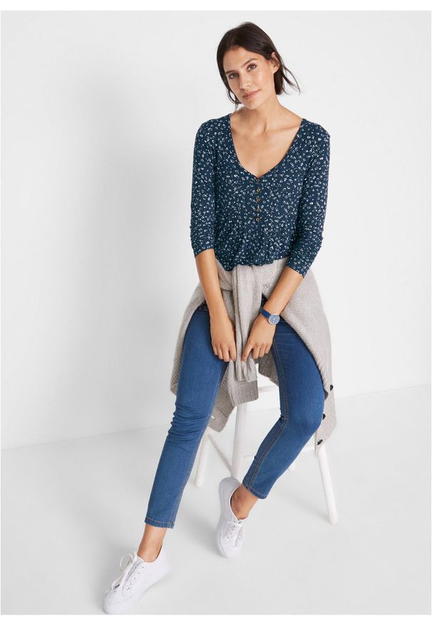 bonprix - Bluzka z dżerseju z mieszanki wiskozy. Kolor: niebieski. Materiał: wiskoza, jersey. Długość rękawa: długi rękaw. Długość: długie