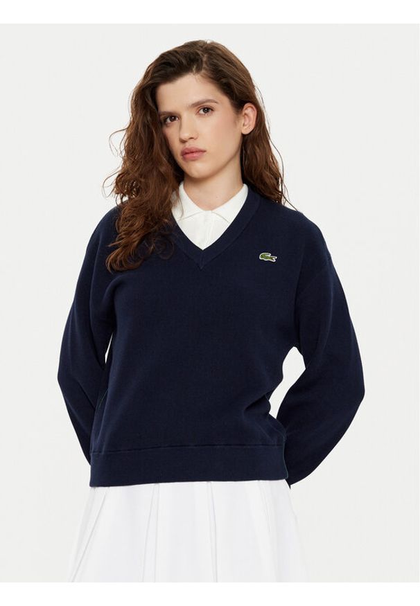 Lacoste Sweter AF5622 Granatowy Regular Fit. Kolor: niebieski. Materiał: bawełna