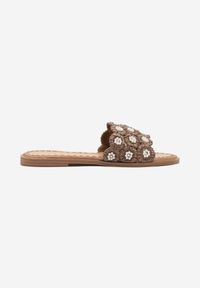Born2be - Ciemnobeżowe Klapki z Haftowaną Cholewką Talovira. Okazja: na plażę, na co dzień. Kolor: brązowy. Materiał: jeans. Wzór: haft. Sezon: lato. Styl: casual #4