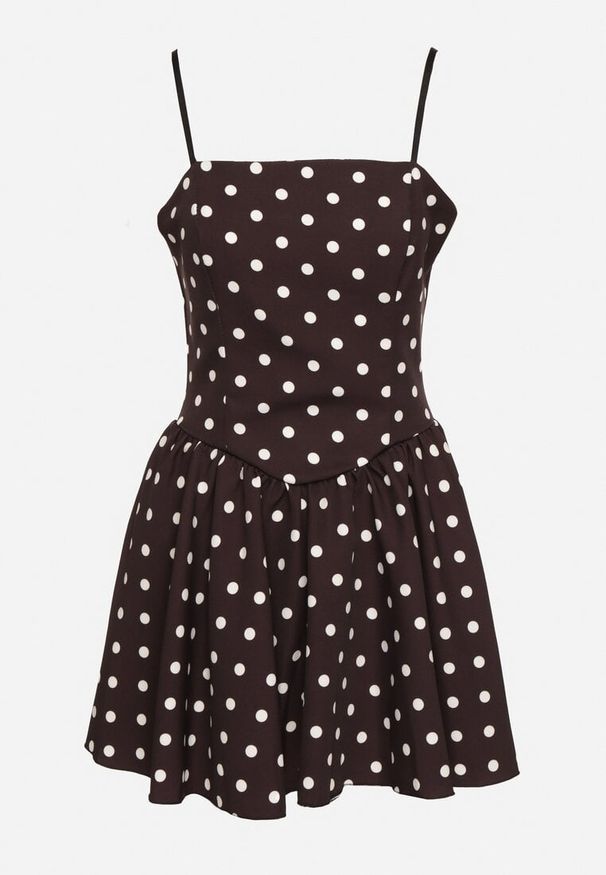 Born2be - Czarna Koktajlowa Rozkloszowana Sukienka w Kropki Arretis. Kolor: czarny. Materiał: materiał. Wzór: kropki. Sezon: wiosna, lato. Typ sukienki: rozkloszowane. Styl: wizytowy