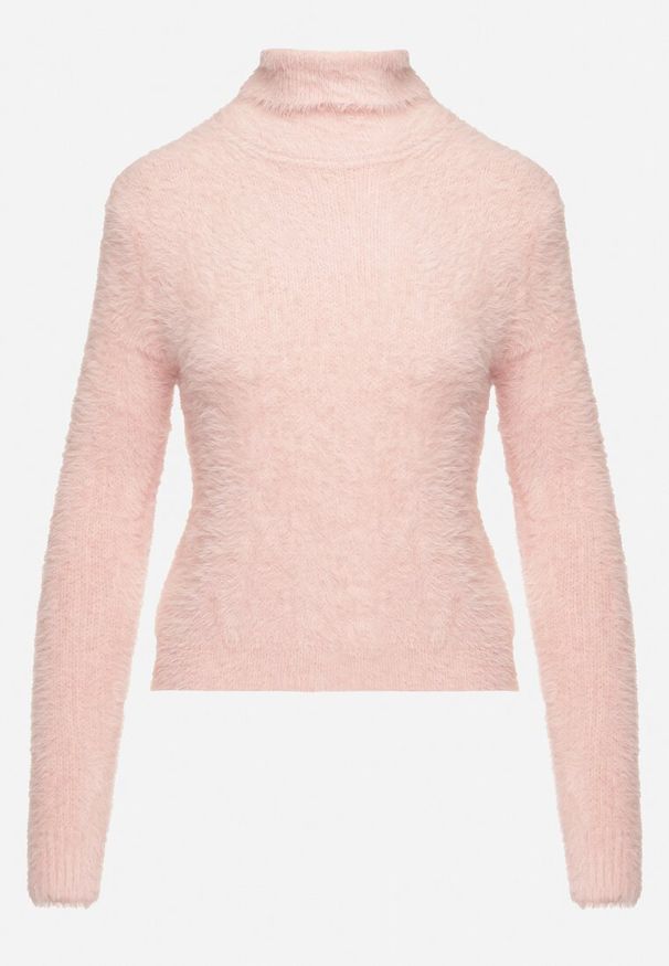 Born2be - Jasnoróżowy Klasyczny Golf z Wełną Nomirae. Okazja: na co dzień. Typ kołnierza: golf. Kolor: różowy. Materiał: wełna. Długość rękawa: długi rękaw. Długość: długie. Styl: klasyczny