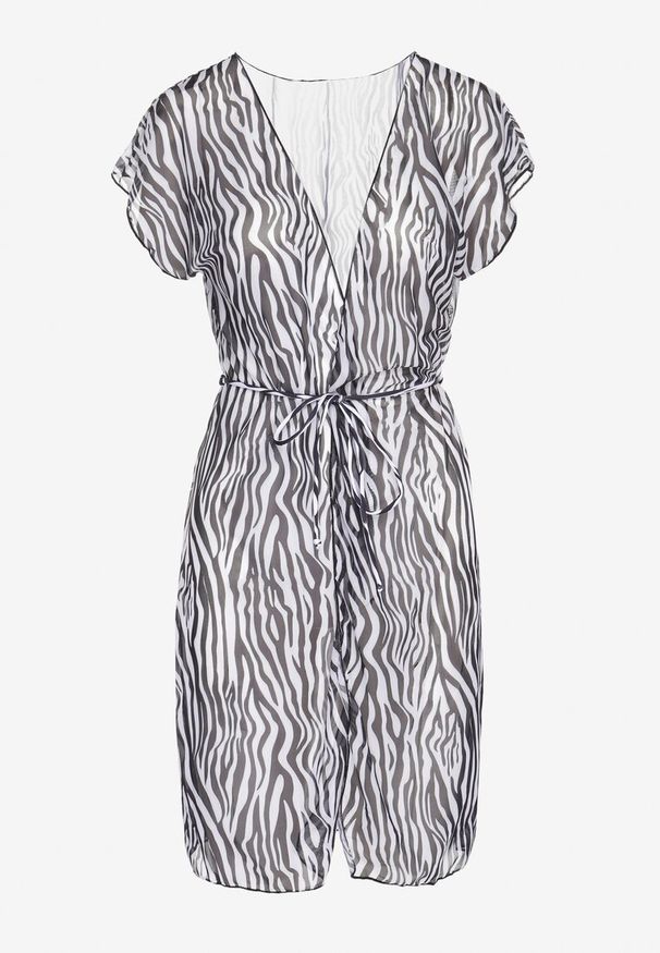 Renee - Czarno-Biała Wiązana Narzutka Plażowa Sadeleve. Okazja: na plażę. Kolor: czarny. Wzór: aplikacja. Styl: casual, elegancki