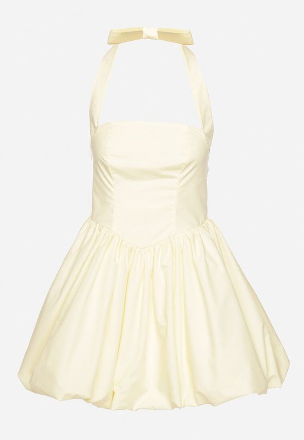 Born2be - Żółta Bawełniana Sukienka Vices Wiązana na Szyi Fenarea. Okazja: na co dzień, na imprezę. Kolor: żółty. Materiał: bawełna. Sezon: lato. Typ sukienki: proste. Styl: casual