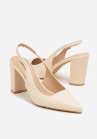 Renee - Beżowe Sandały na Słupku Slingback Halatia. Okazja: na co dzień. Kolor: beżowy. Materiał: jeans. Obcas: na słupku. Styl: klasyczny, elegancki, casual #4