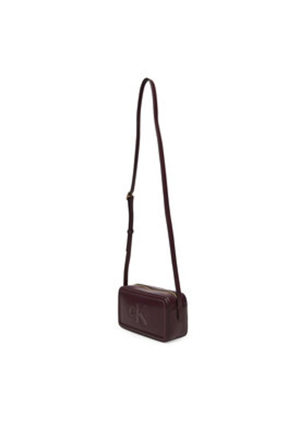 Calvin Klein Torebka Bold Ck Camera Bag LV04F3220G Bordowy. Kolor: czerwony. Materiał: skórzane