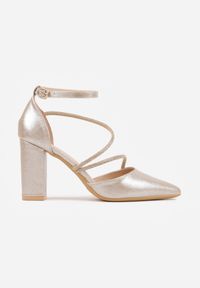 Renee - Złote Czółenka VICES na Słupku z Eleganckimi Paseczkami z Cyrkoniami Sirevianna. Zapięcie: pasek. Kolor: złoty. Materiał: satyna. Obcas: na słupku. Styl: elegancki #4