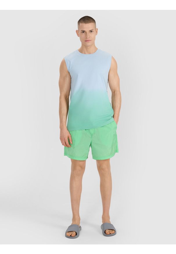 4f - 4F Tank top regular męski - zielony L. Kolor: zielony. Materiał: bawełna, tkanina, jersey. Długość rękawa: bez rękawów. Wzór: gładki, ze splotem, nadruk