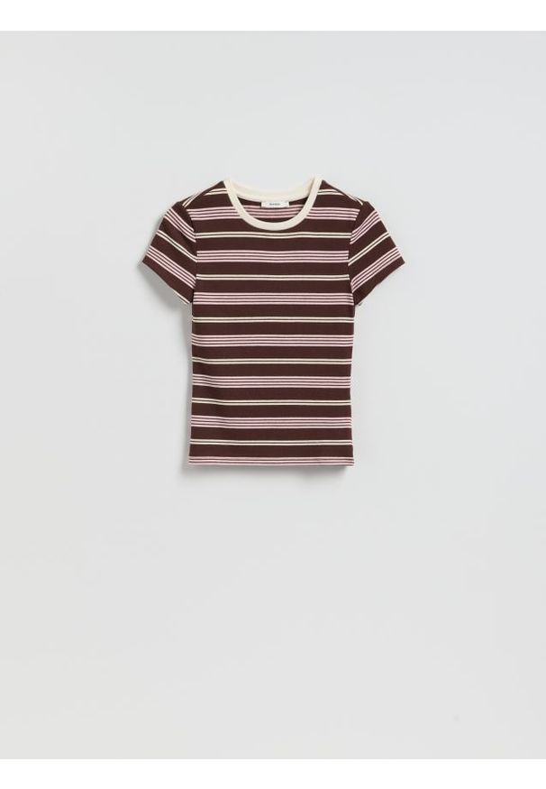 Reserved - T-shirt w paski - inny. Materiał: dzianina, bawełna. Wzór: paski