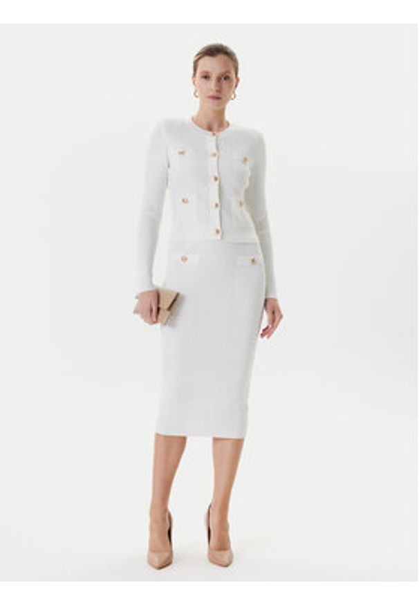 Guess Kardigan W5YR09 Z0130 Biały Regular Fit. Kolor: biały. Materiał: syntetyk, wiskoza