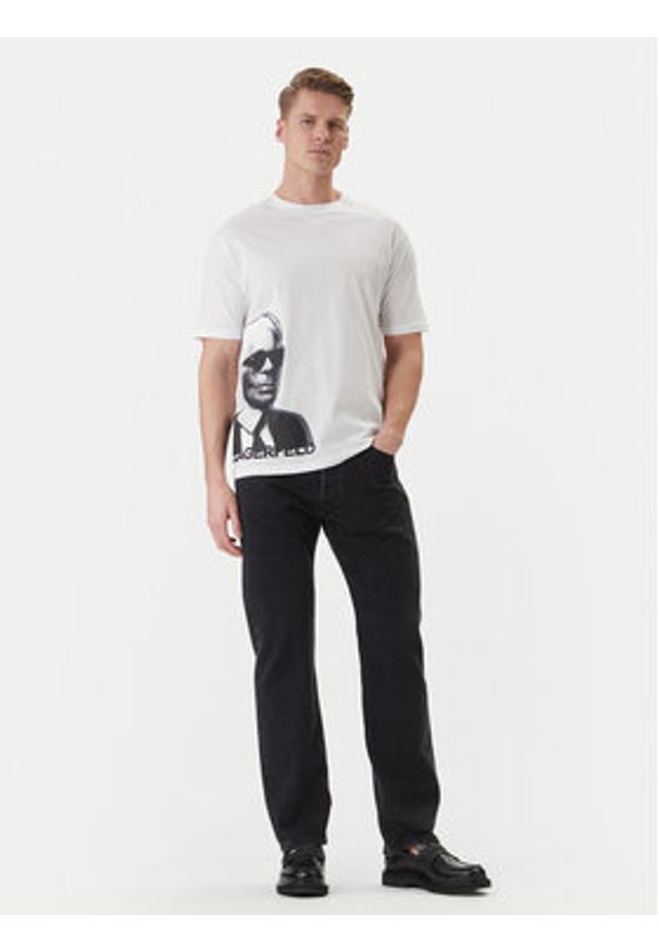 Karl Lagerfeld - KARL LAGERFELD T-Shirt 755170 562251 Biały Loose Fit. Typ kołnierza: dekolt w karo. Kolor: biały. Materiał: bawełna