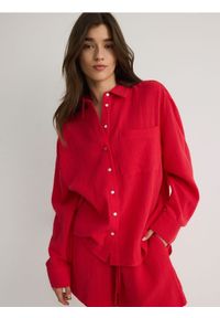 Reserved - Koszula z bawełnianego muślinu - czerwony. Kolor: czerwony. Materiał: bawełna