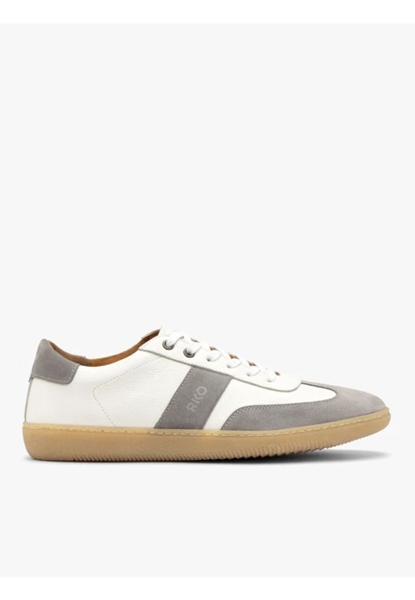 Ryłko - Białe półbuty męskie sznurowane. Okazja: na co dzień. Kolor: biały. Materiał: skóra. Obcas: na płaskiej podeszwie. Styl: casual, street, elegancki