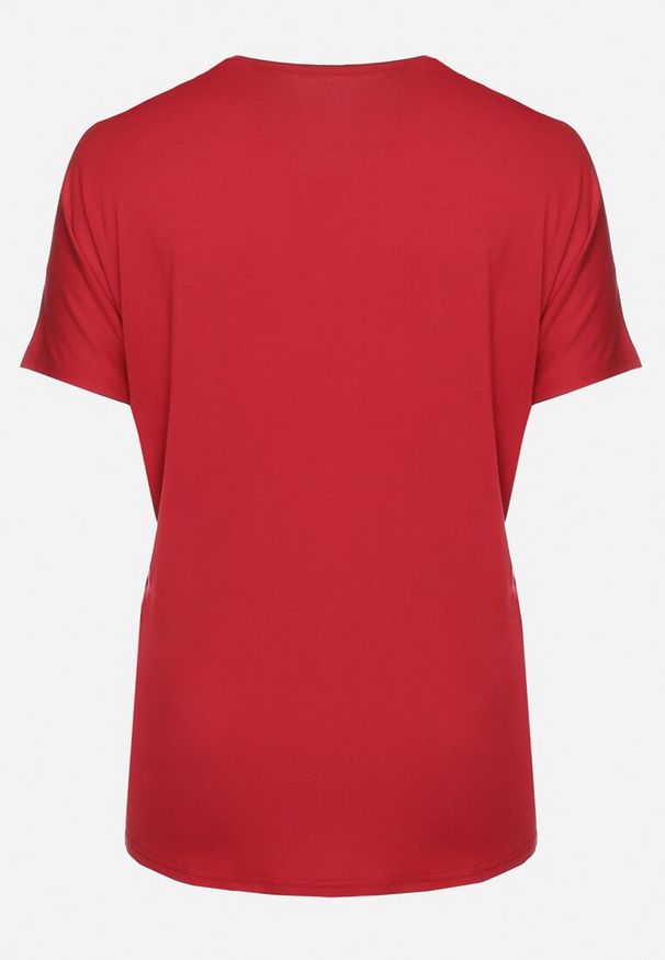 Born2be - Bordowy T-shirt Ozdobiony Cyrkoniami i Nadrukiem Wallilena. Okazja: na co dzień. Kolor: czerwony. Wzór: aplikacja, nadruk. Styl: casual