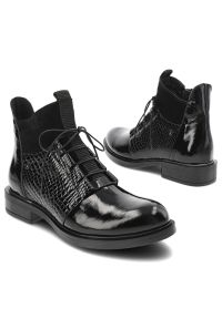 Czarne Botki Armodo Stylowe Obuwie Damskie. Okazja: na co dzień. Kolor: czarny. Materiał: skóra, materiał, lakier. Styl: elegancki #3
