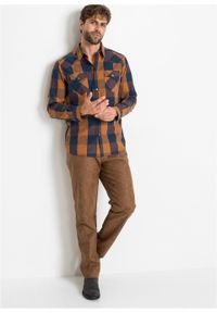 Koszula z długim rękawem bonprix brązowo-ciemnoniebieski w kratę. Kolor: brązowy. Długość rękawa: długi rękaw. Długość: długie #2