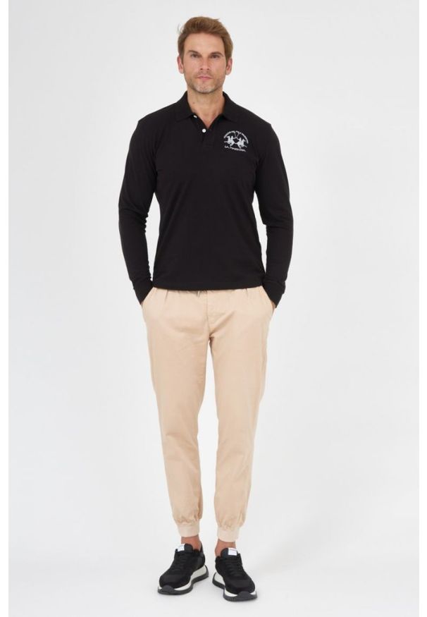 La Martina - LA MARTINA Czarne męskie polo z długim rękawem, Rozmiar XXL. Typ kołnierza: polo. Kolor: czarny. Długość rękawa: długi rękaw. Długość: długie