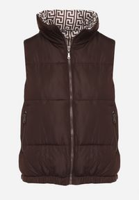 Born2be - Brązowa Pikowana Kamizelka z Ozdobną Podszewką Olianela. Okazja: na spacer, na co dzień. Kolor: brązowy. Materiał: jeans. Wzór: aplikacja. Styl: casual, elegancki #2