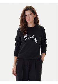 Karl Lagerfeld - KARL LAGERFELD Bluza B1W20031 Czarny Regular Fit. Typ kołnierza: dekolt w karo. Kolor: czarny. Materiał: bawełna #1