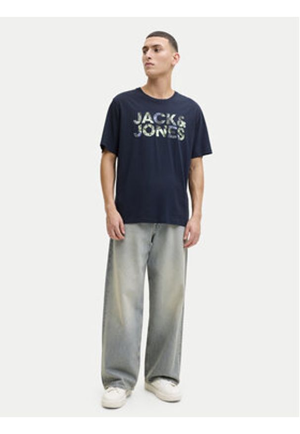 Jack & Jones T-Shirt Ejeff Logo 12288536 Granatowy Regular Fit. Kolor: niebieski. Materiał: bawełna